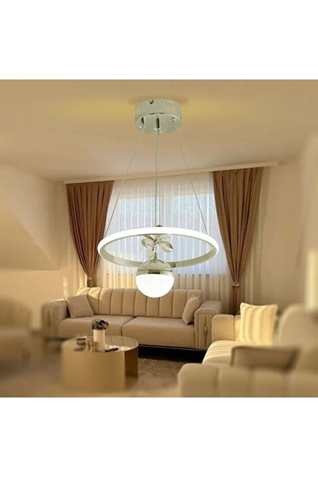 TT037-YUV-ROSEGOLD TT Aydınlatma Halka Fransız Sarı Kaplama Tek Toplu 3 Renk Modüllü Ledli Avize - 3