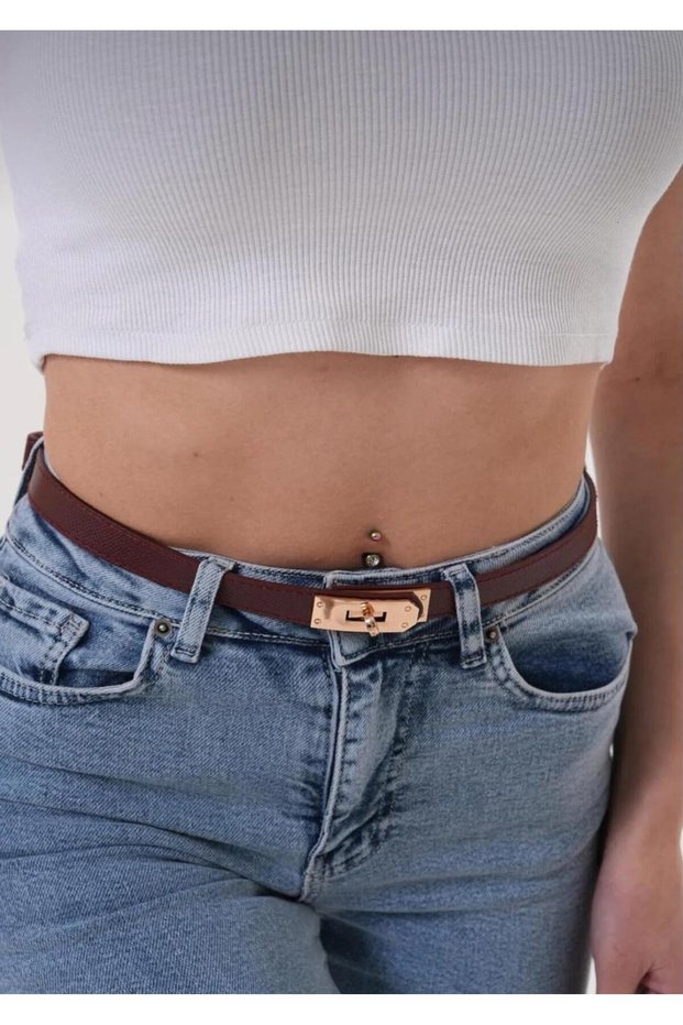 Claret Red Gold Lock Buckle Stitched Belt.Women's Belt,Dress Belt,Jacket Belt,Pantalon Belt