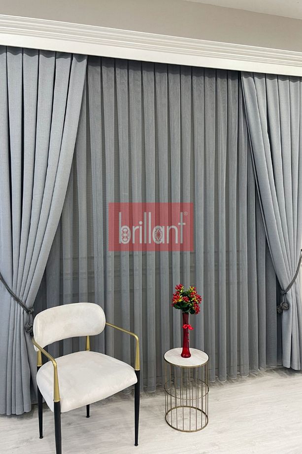 Brillant Lumıra Mikro File Mutfak, Oturma odası, Ofis ve Büro Modern Tül Perde 1/3 Sık Pile-Koyu Gri - 6