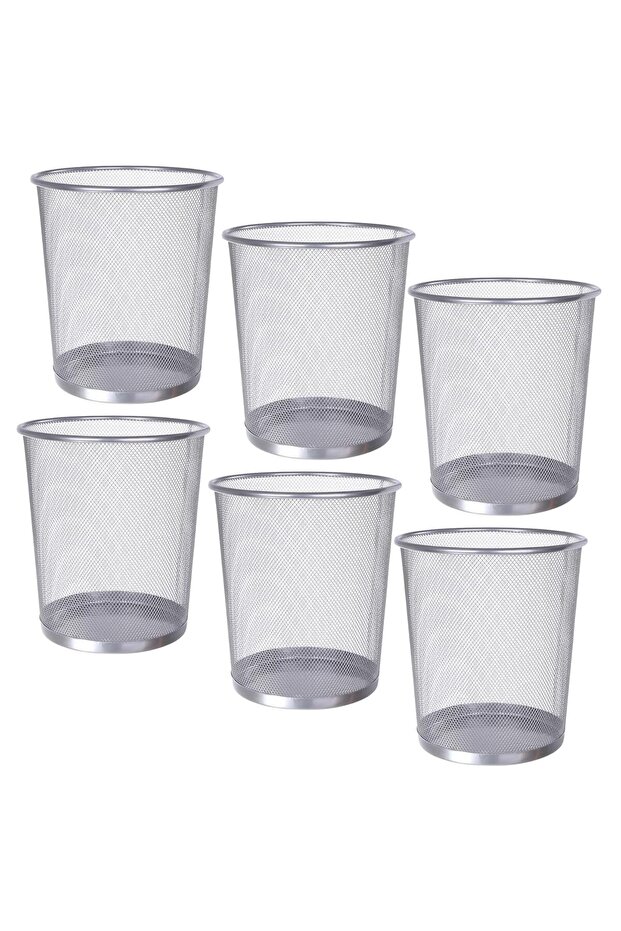 Mesh Wastebasket Trash Can – Silver & Black Steel Round Bin For Office, Home, Bathroom