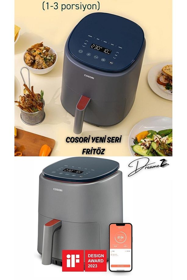 DRMZ YeniCOSORI Cosorı Lite Smart Air Fritöz 3.8l Xl Air Fritöz 1500W,7 Programlı Sıcak Hava Fritözü - 1