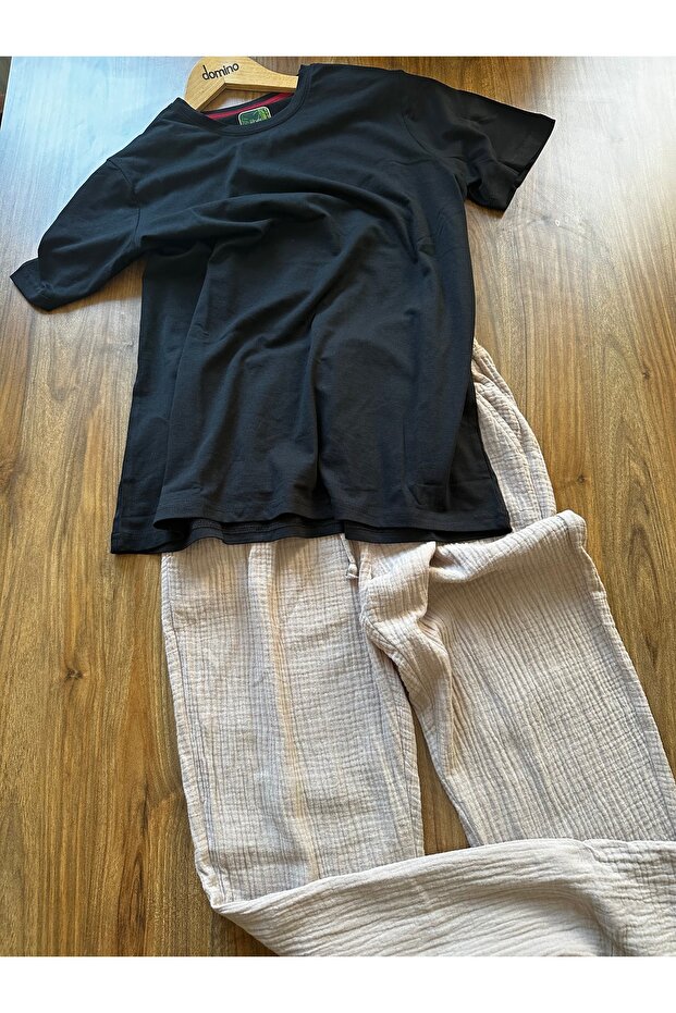 Men's Natural Muslin Bottom Bamboo t Shirt Summer Thin Like No Comfort Suit
