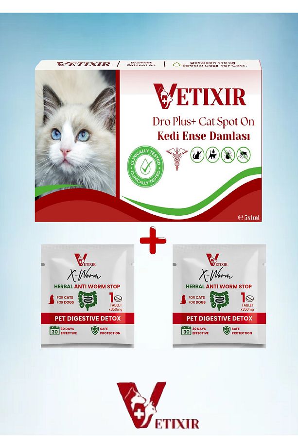 2'li Set Kedi Bitkisel İç Dış Anti Parazit Ense Bitkisel Damla Seti - 5 Damla 2 Tablet - 8