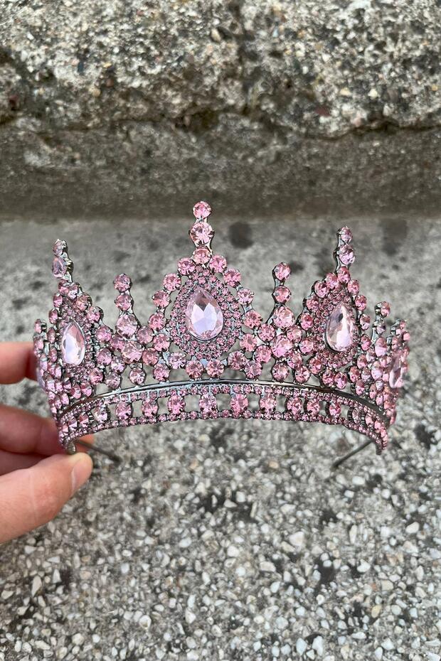 Eveline Pink Princess Tiara – Sparkling Bridal Wedding Evening Dress for Sparkly Tiara Model