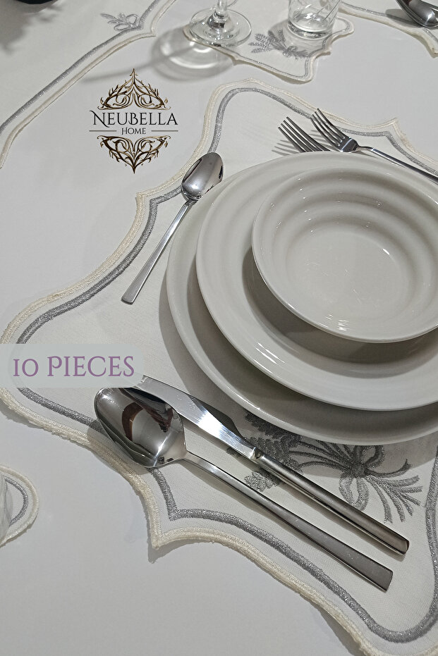 Nerina 10 Piece Luxury American Service Presentation Embroidered Cover Set Carefree 10-Person Dowry Linen Set