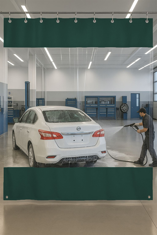 0.80mm Transparent Auto Service and Washing Partition Curtain 12 Colors Height 250 cm X Width 10 Mt