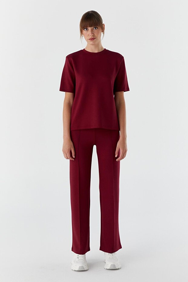 Modal Fabric Striped Tracksuit Claret Red