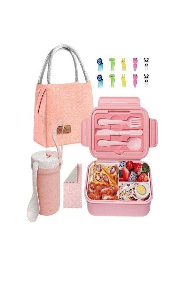 Bento Lunch Box,Meal Preparation Compartment Lunch Box Container for Children and Adults,Pink