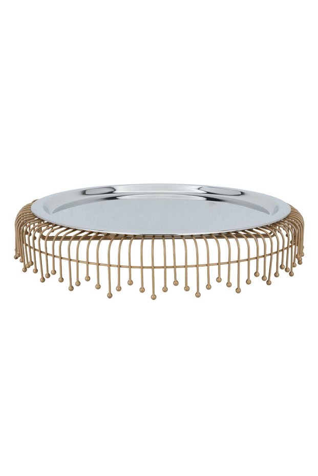 Circular Food Heater with Golden Base Stainless Steel, Al Saif Gallery, 50x50x9 cm - Silver