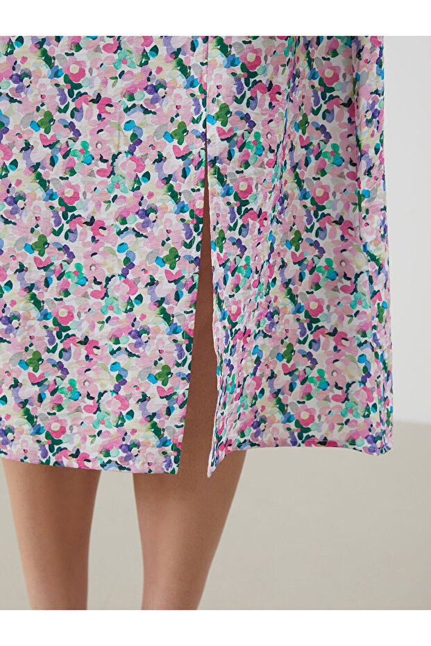 LCW Beli Lastikli Çiçekli A Kesim Etek - 4