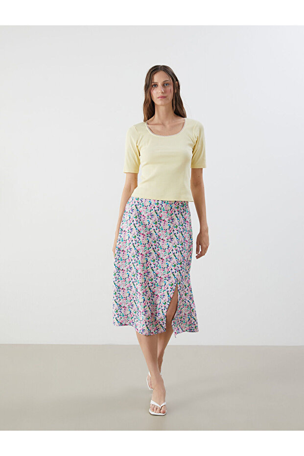 LCW Beli Lastikli Çiçekli A Kesim Etek - 2