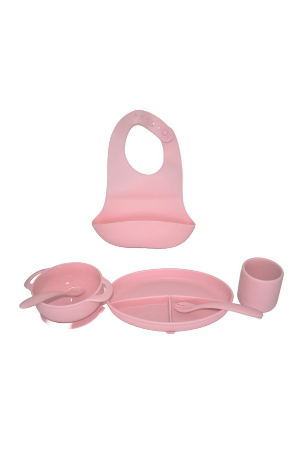 Set Hranire Bebe din Silicon, Roz