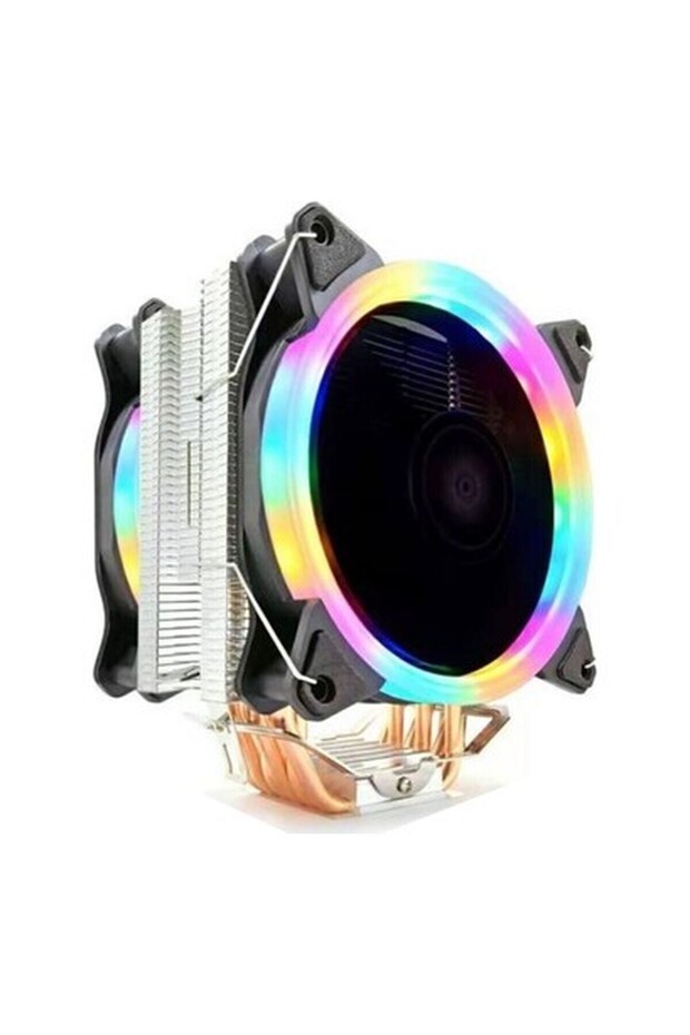 T6 6 Bakır Borulu Çift Fan Rainbow Ledli Güçlü Cpu Fanı - 2