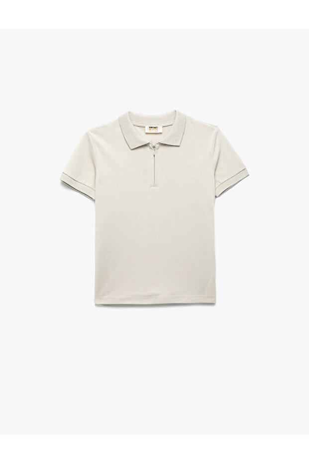 Cotton Zipper Detailed Short Sleeve Polo Neck T-Shirt