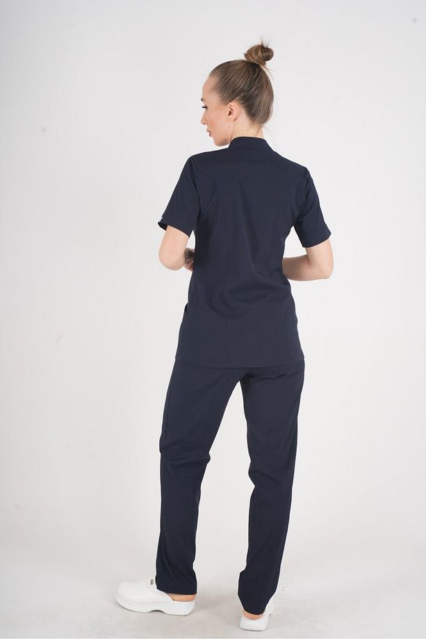 Aylu Model Soft Likra Lacivert Doktor Hemşire Hastane Scrubs Üniforma Takımı - 5