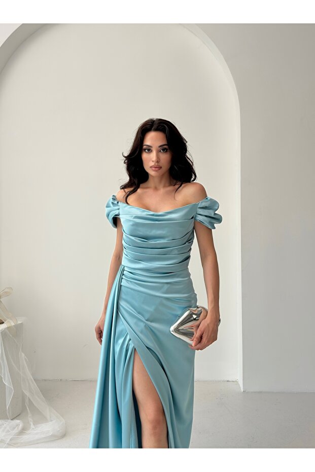 Rochie de seară drapată cu umeri - 3