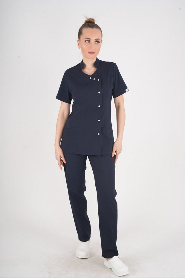 Aylu Model Soft Likra Lacivert Doktor Hemşire Hastane Scrubs Üniforma Takımı - 4