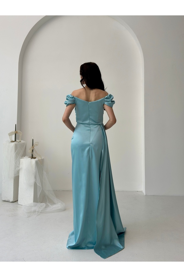 Rochie de seară drapată cu umeri - 5