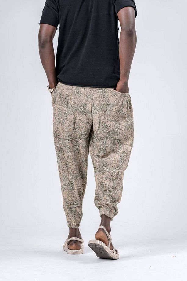 Erkek Kareli Desenli Krem Jogger Şalvar Pantolon - 4