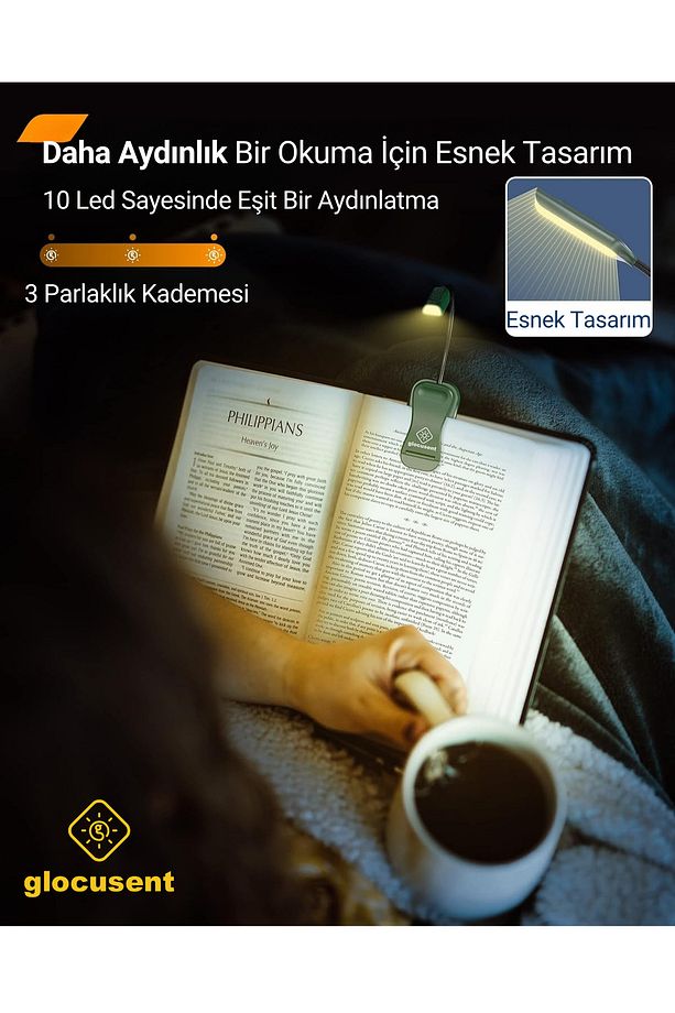Şarjlı LED Masa, Kitap Lambası Çalışma, Okuma, Tamirci Ergonomik Esnek Şarjlı Type C Yeşil - 3