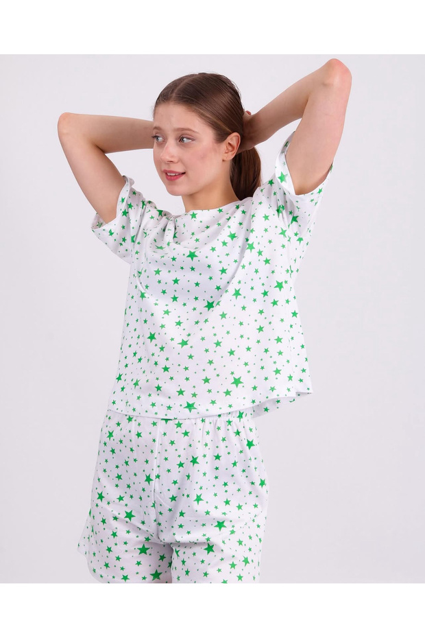Women's Printed Shorts Pajama Set - Star Pattern - 2
