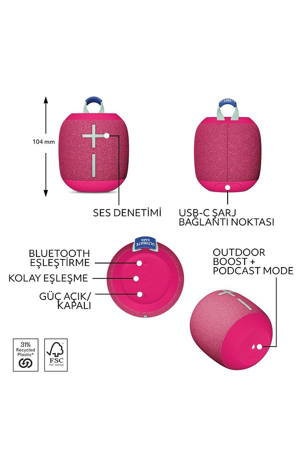 WONDERBOOM 4 Taşınabilir Su Geçirmez Bluetooth Hoparlör, Büyük Bas ve 360 Derece Ses - - 5