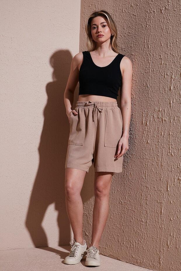 Linen Blended Comfort Fit Elastic Short Short Short 25Y0606K1