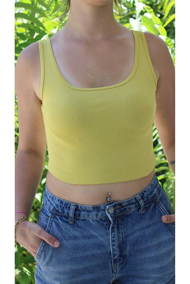 Women's Yellow Basic Rib Tank Crop – Lycra Sports Top