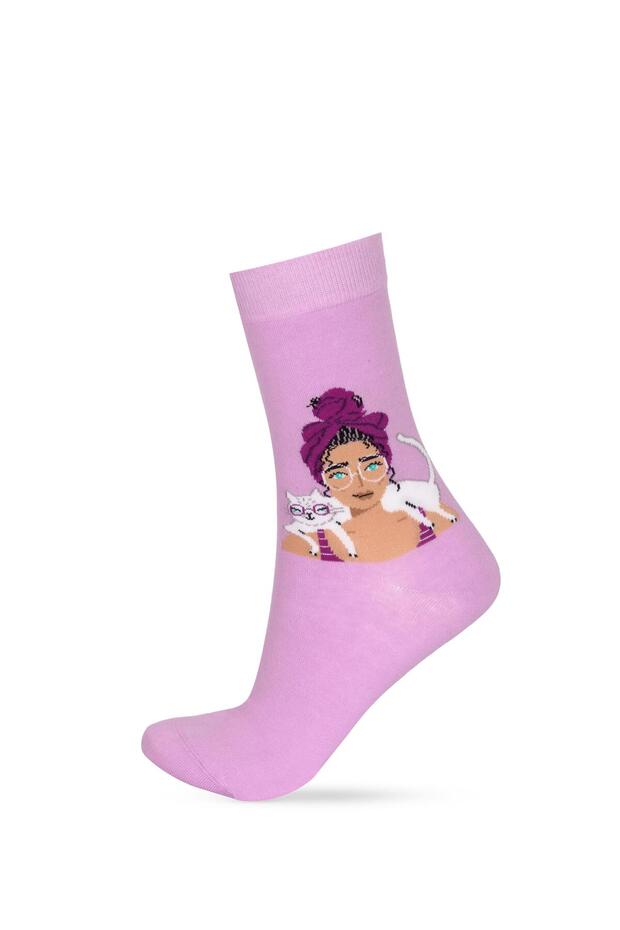 Women's Socks with Girl Figure Lilac