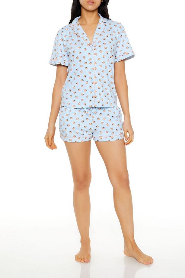 Şeftali Desenli Gömlek ve Şort Pijama Takımı - 2