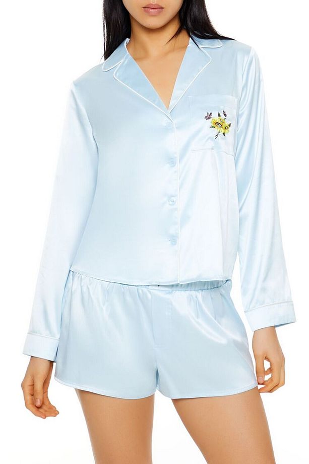 Papatya Nakışlı Gömlek & Şort Pijama Takımı - 4
