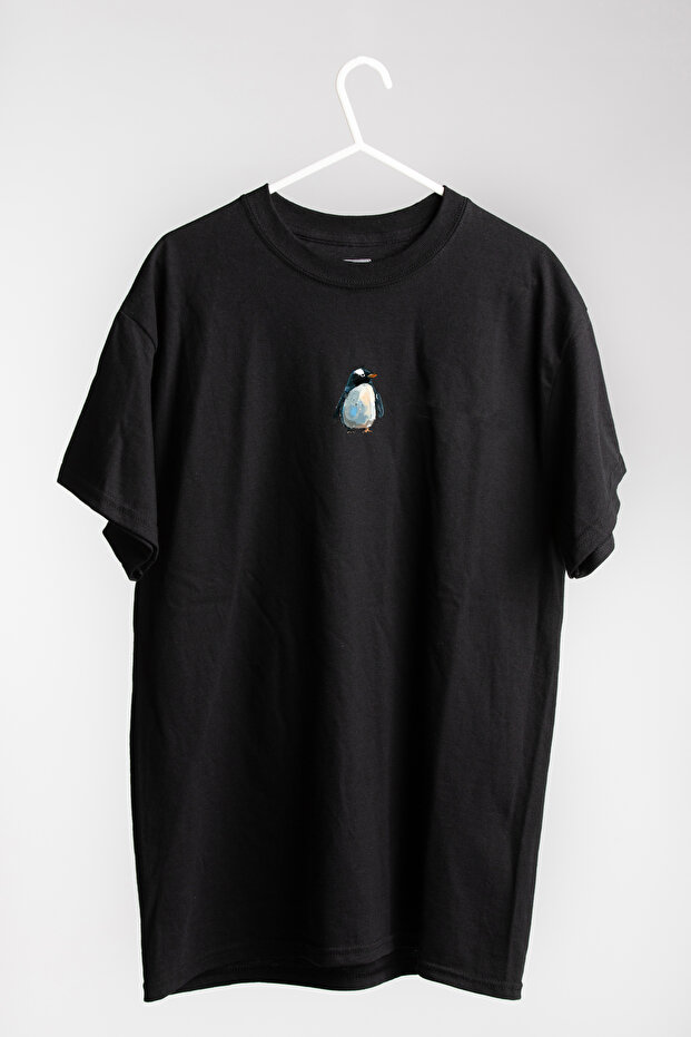 Penguin Minimalist Special Design Printed 100% Cotton Crew Neck Black-White T-Shirt