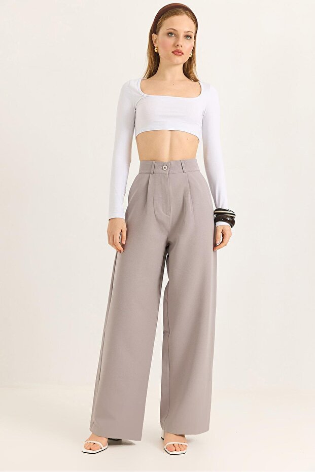 Flowy Wide Leg Trousers Gray