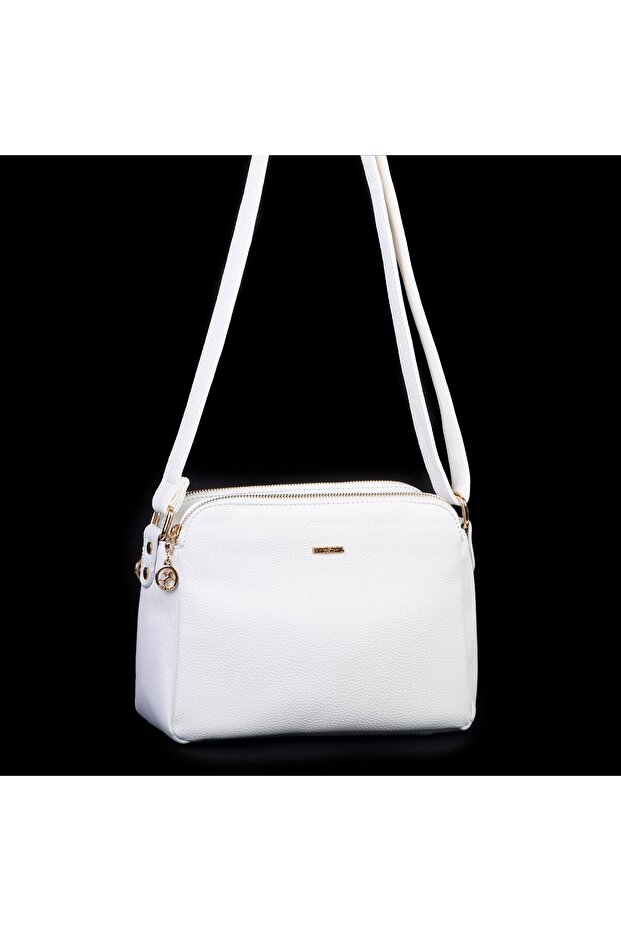 Women's Cross Soft Leather Snap Fastener Three Compartment Bag White Lopez