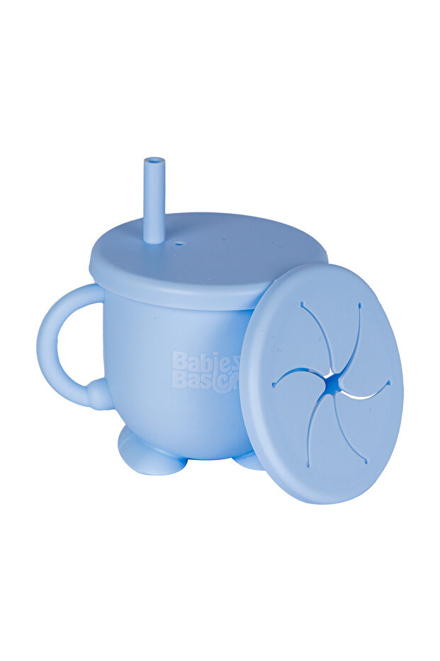 BabiesBasic Multi Purpose 2 in 1 Silicone Cup with Straw or a Snack Lid - Blue