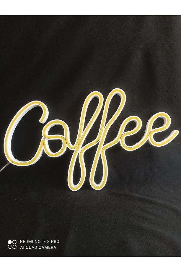 Coffee Yazılı Neon LED Duvar Lambası – Büyük Boy (40x23 cm), Sarı Renk, 3d Baskı - 6