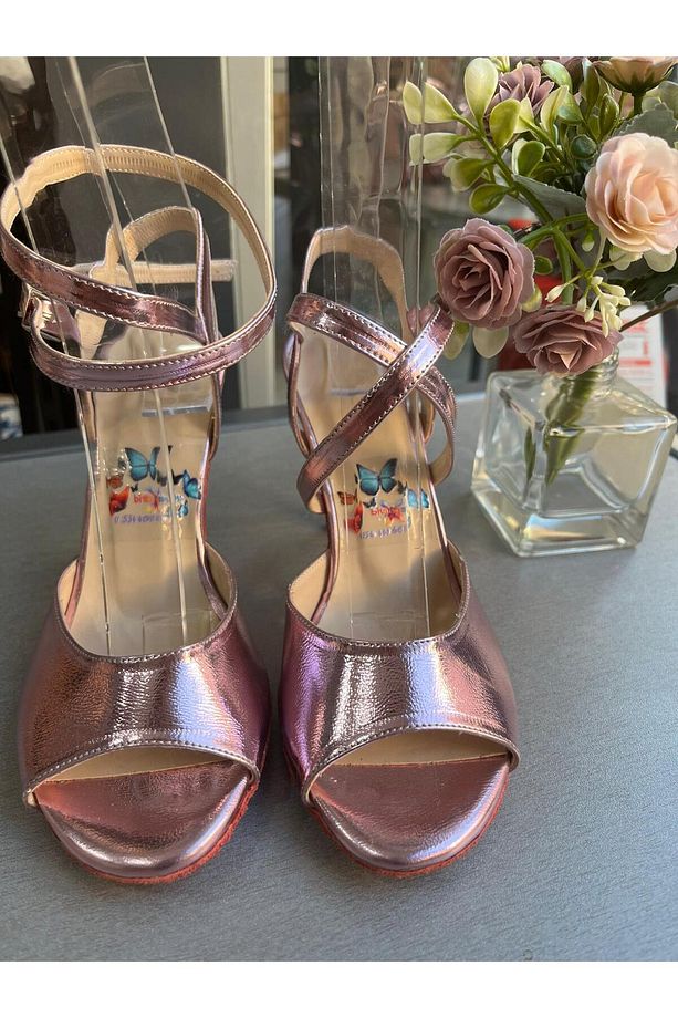 PARLAK LİLA KELEBEK MODEL 8,5 CM BOT KADEH MODEL TOPUK TANGO, DANS VE SALON AYAKKABISI - 7