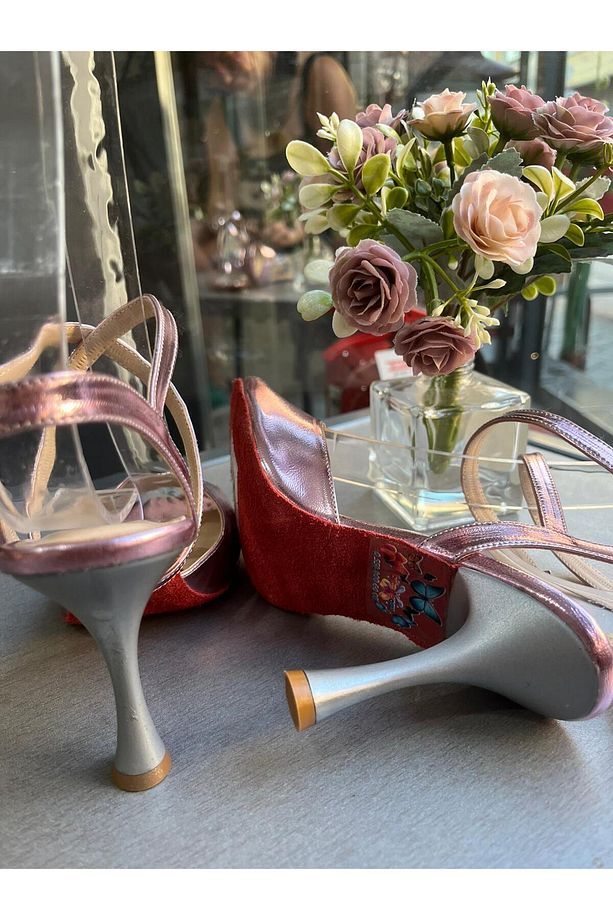 PARLAK LİLA KELEBEK MODEL 8,5 CM BOT KADEH MODEL TOPUK TANGO, DANS VE SALON AYAKKABISI - 4