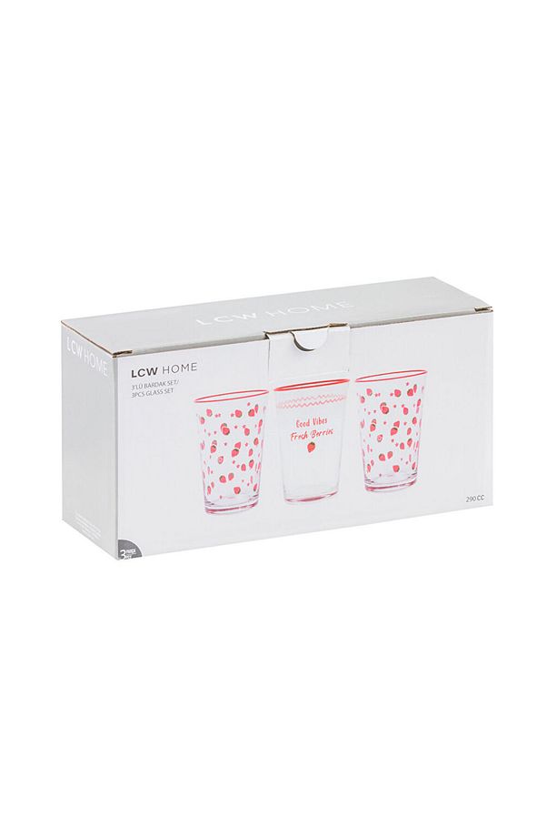 Kirmizi Çilek Baskılı Cam Bardak Seti 3'lü 290 ml - 4