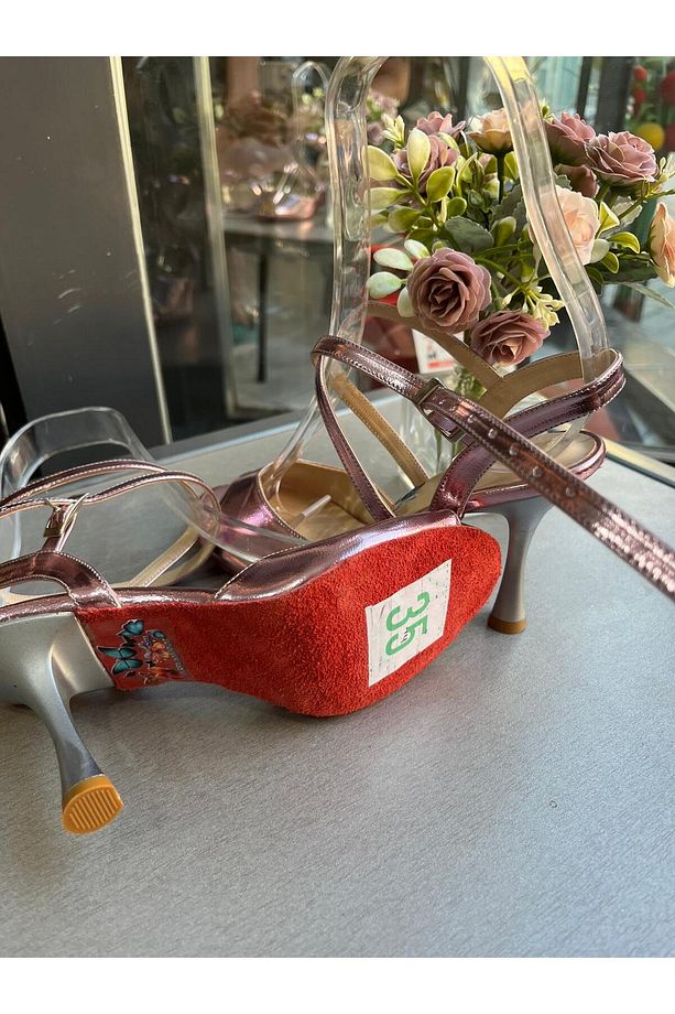 PARLAK LİLA KELEBEK MODEL 8,5 CM BOT KADEH MODEL TOPUK TANGO, DANS VE SALON AYAKKABISI - 2