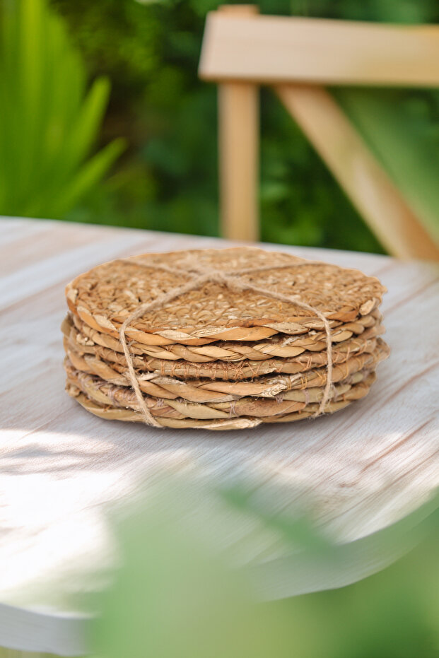 Small Size 6-Piece Natural Wicker American Serving and Tray Set