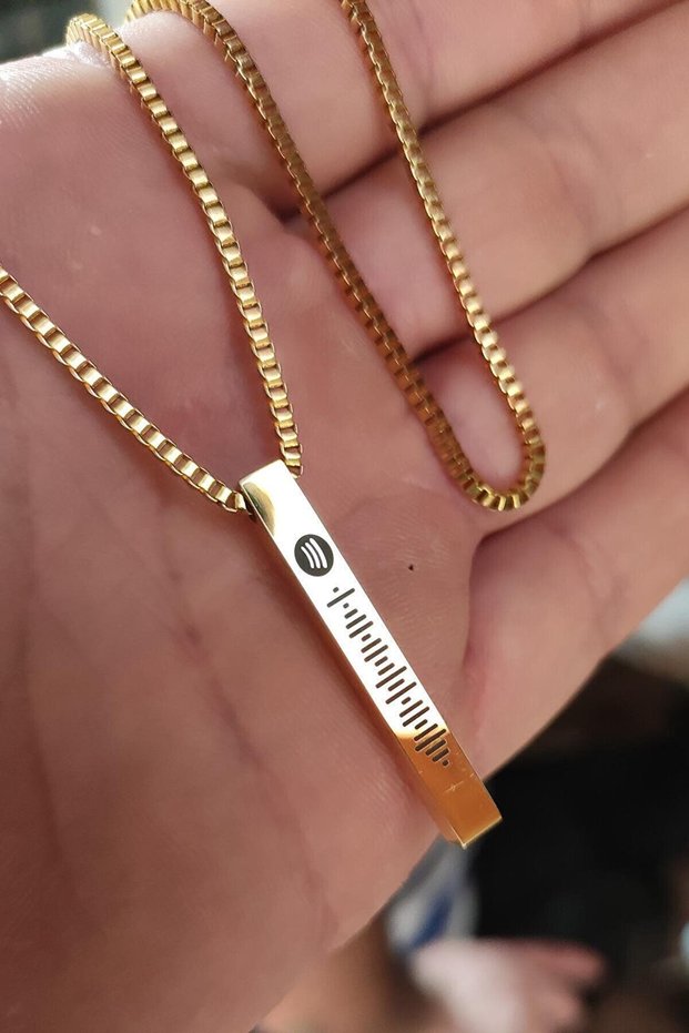 Spotify Song Coded Steel Gold Bar Stick • in Lighted Box • Gift Pendant for Lover • Spouse • Father