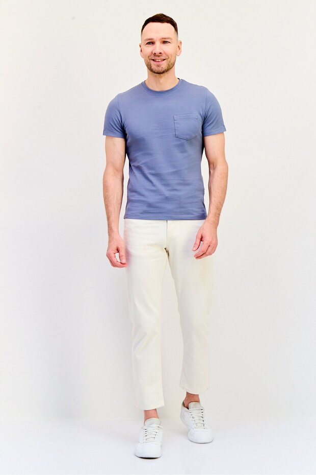 بنطلون جينز رجالي مريح غير قابل للتمدد، أبيض فاتح - 2