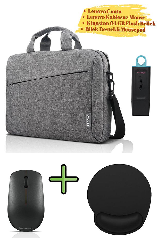 Case 15.6 T210 Notebook Çantası Bilgisayar Laptop Çanta GX40Q17231 Flash Disk Lenovo Mouse Mousepad - 1