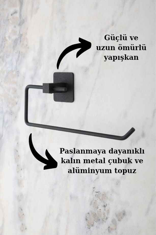 Kağıt Rulo Havluluk, Peçetelik, Yapışkanlı Tasarım, Banyo Askısı - Yapışkanlı Peçetelik/ Siyah - 3