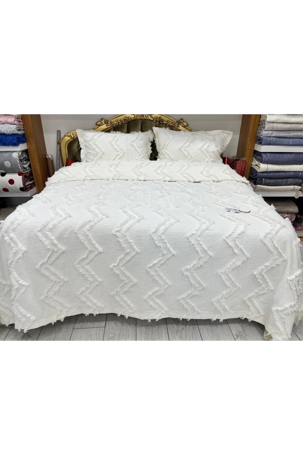 ŞÖNİL ZİGZAG DESEN ÇİFT KİŞİLİK YATAK ÖRTÜSÜ - 1