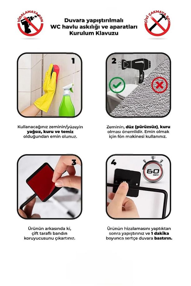 Kağıt Rulo Havluluk, Peçetelik, Yapışkanlı Tasarım, Banyo Askısı - Yapışkanlı Peçetelik/ Siyah - 5