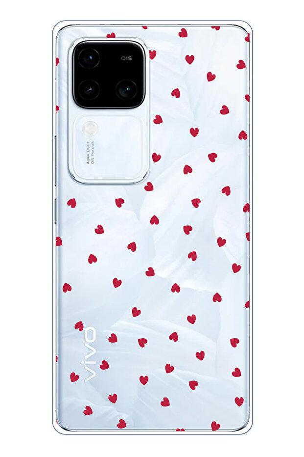 Vivo V30 Compatible Red Hearts Design Transparent Silicone Case