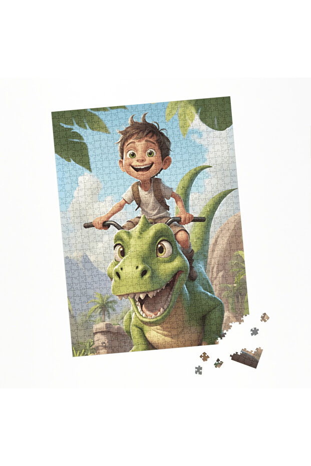 100 Parça Puzzle Çift Tasarım Tek Kutu Dinozor T-rex - 5