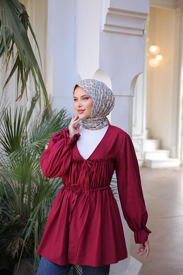 Elastic Kimono Tunic with Gathered Waist